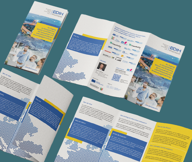 Mockup eines aufgeschlagenen Faltblattes des Forschungsprojektes EDIH