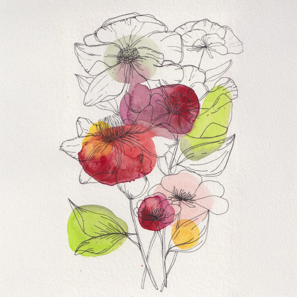 Kreise mit Lineart Blumen Farbkleckse mit Lineart Blumen