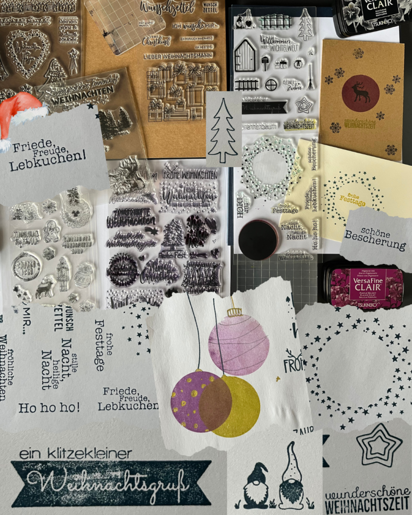 Weihnachtsstempel-Collage Collage mit Weihnachtsstempel für Workshop Kartenerstellung
