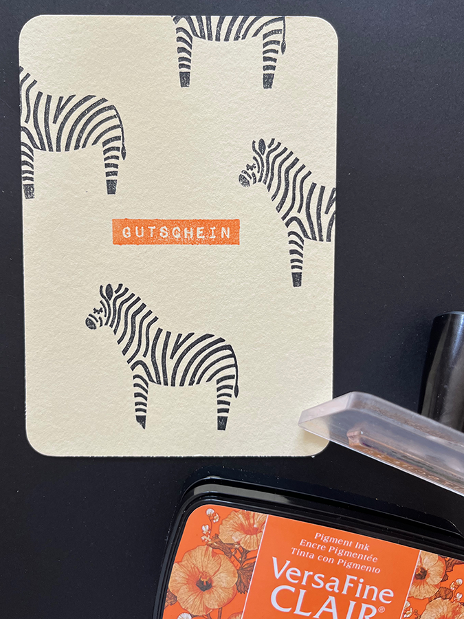 Zebra_Gutscheinstempel Abbildung einer Gutscheinkarte mit gestempelten Zebra