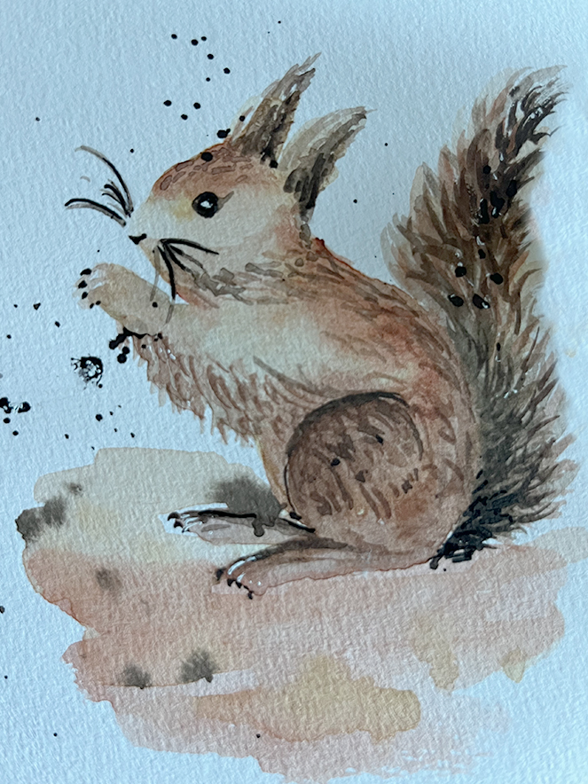 Herbstmotiv Eichhörnchen Eichhörchen in Aquarell gemalt