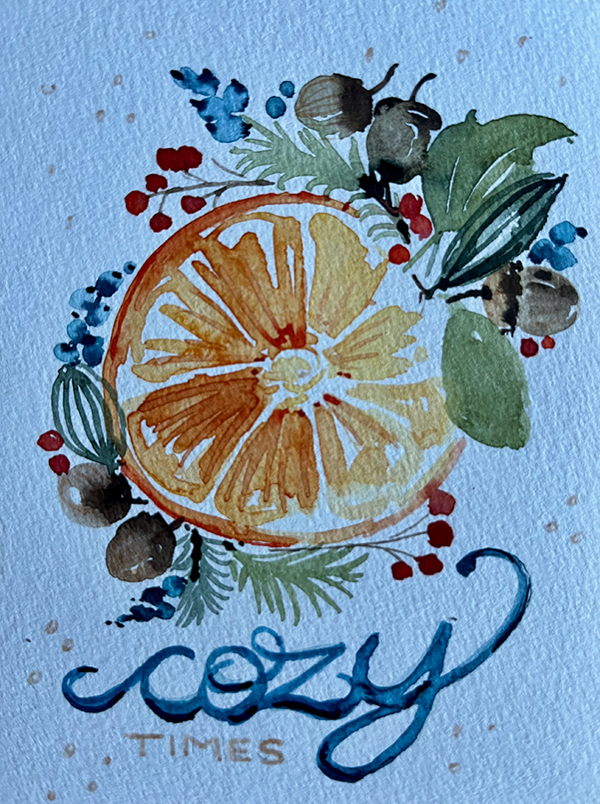 Herbst_Orange_cozyTimes herbstliches Motiv mit Orangenscheibe und Blättern