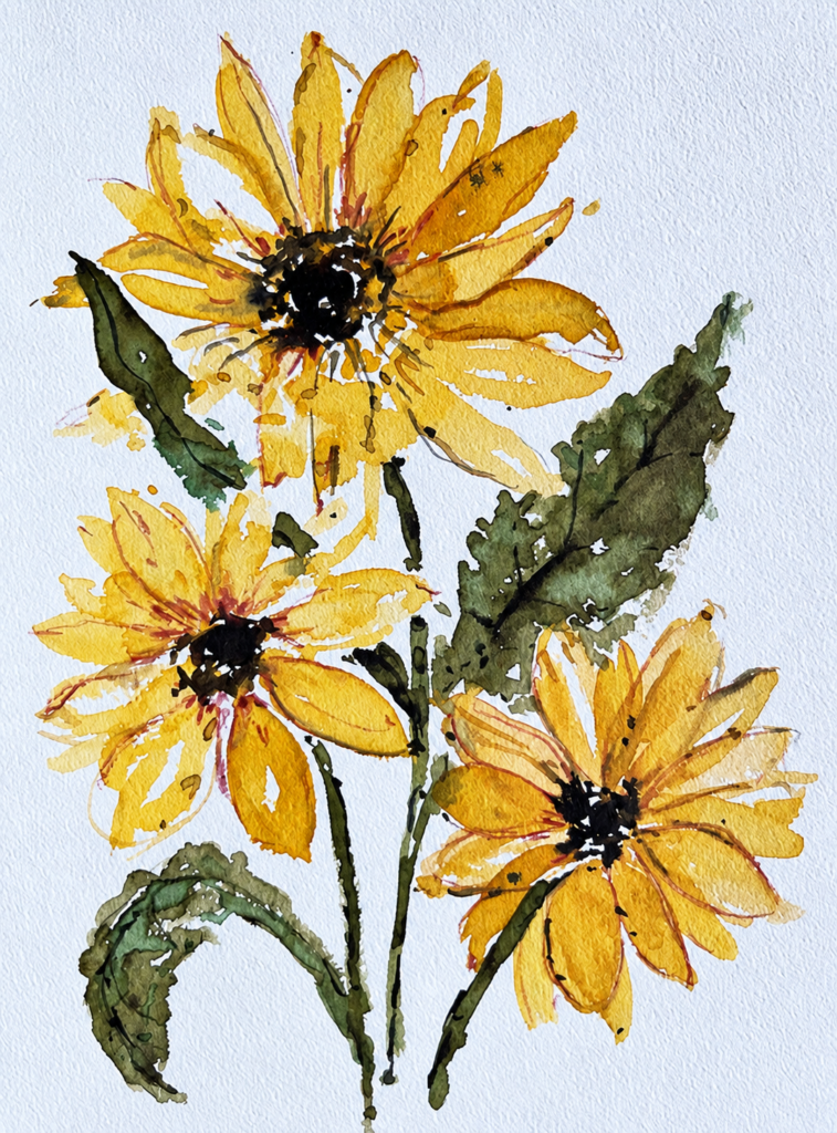Herbst Sonnenblumenmotiv leuchtend gelbe Sonnenblumen in Aquarell gemalt