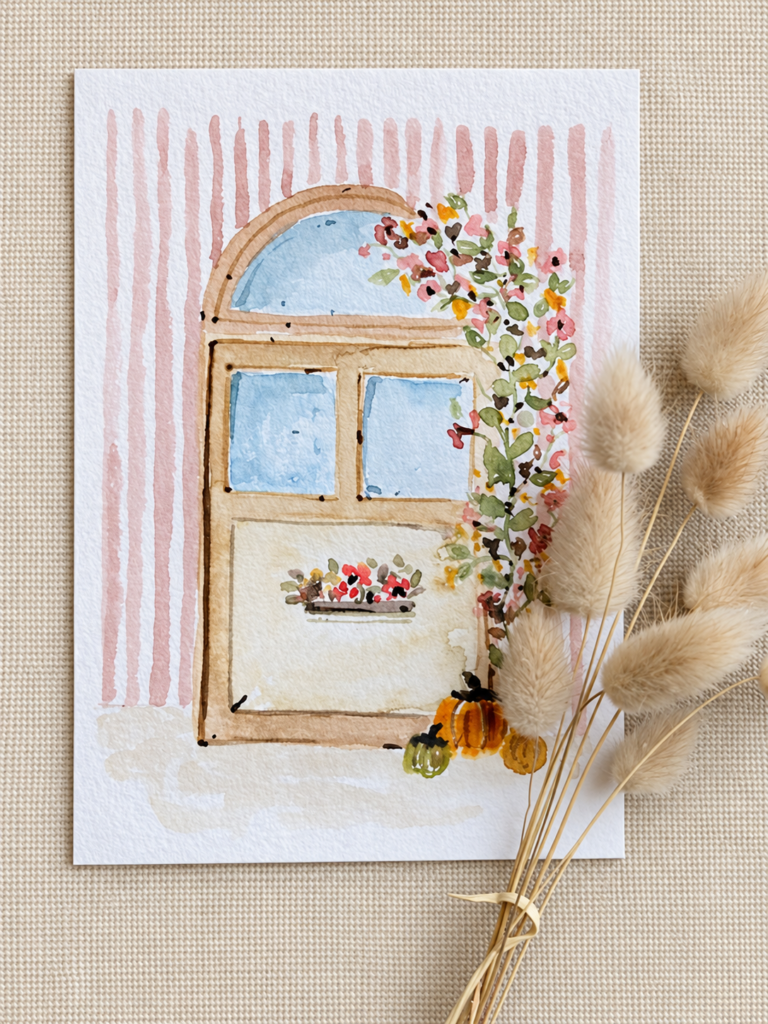 Herbstliche Tür mit Blumenranken Motiv einer gemalten Holztür mit Blumenranken