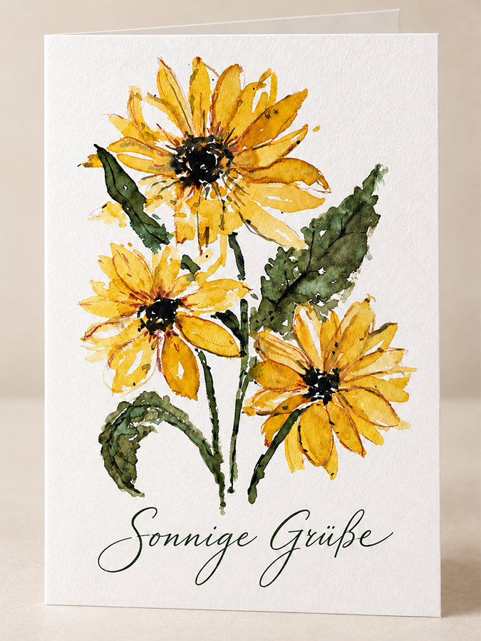 Sonnenblumenkarte_sonnige Grüße Abbildung einer Grußkarte mit Sonnenblume